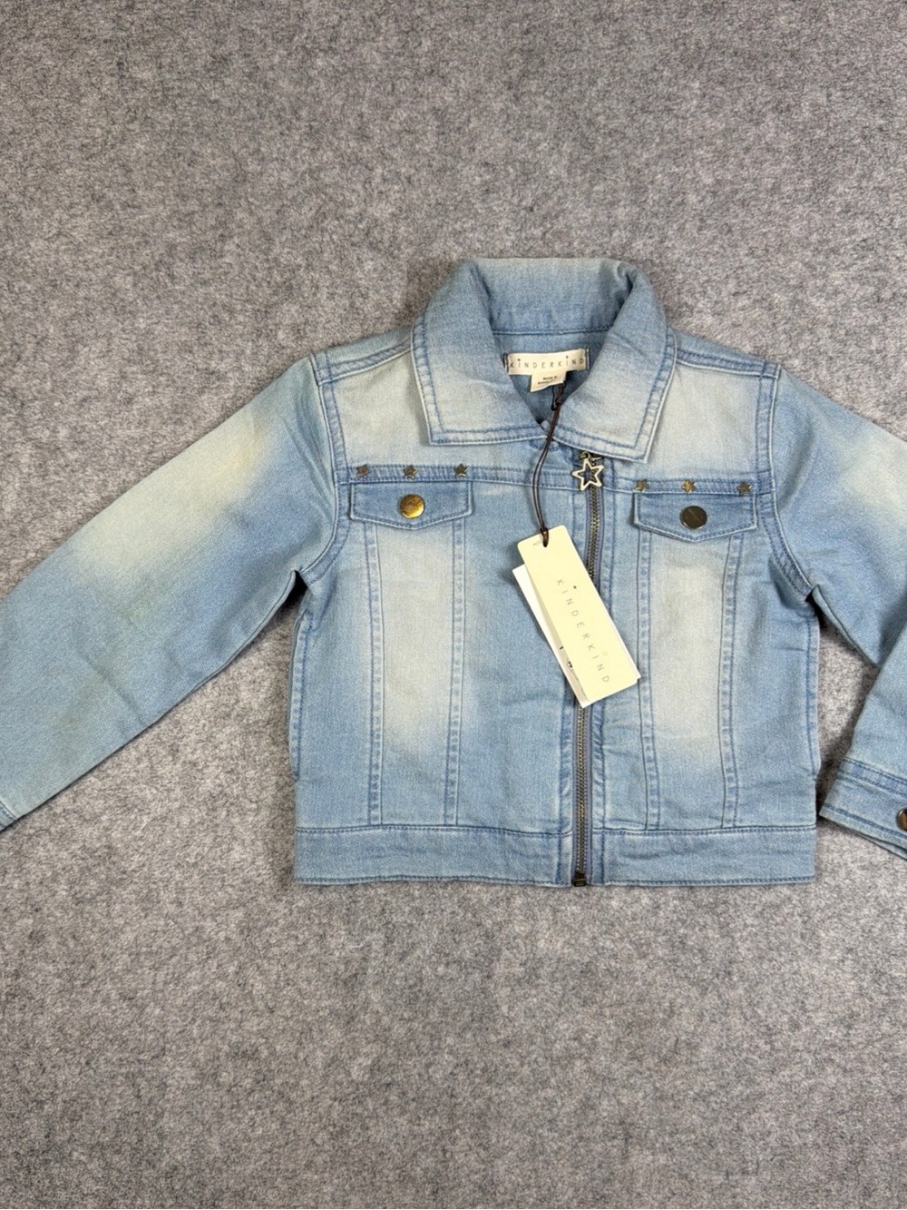 Kids Light Blue Denim Jacket with Star Zip Pull